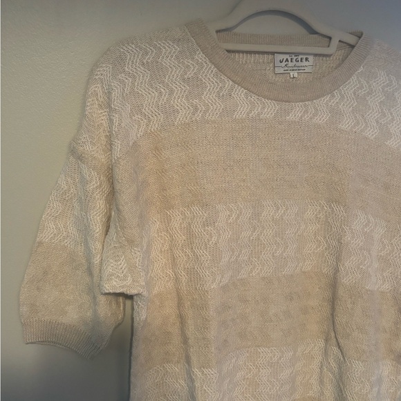 Vintage Linen Cottagecore Boho Prairie Lace Short Sleeve Sweater Large - Picture 5 of 8